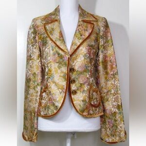 NWT Classiques Entier Floral Brocade Blazer in Gold and Green xs